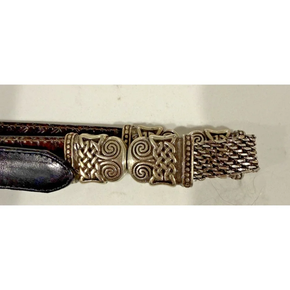 BRIGHTON Vintage Leather Belt Women M/30 Reversible Black & Brown Silver